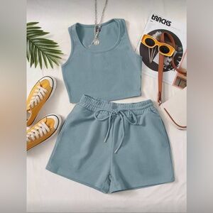 Light Blue Tank Top and Shorts Set